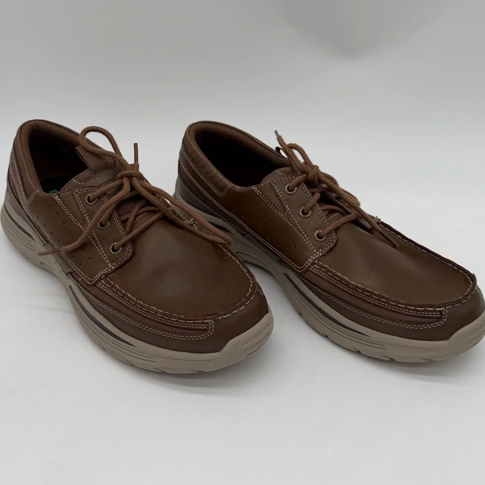 Skechers Mens Leather Relaxed Fit Air Cooled Memory Foam Size 12 USA 56296 Tan